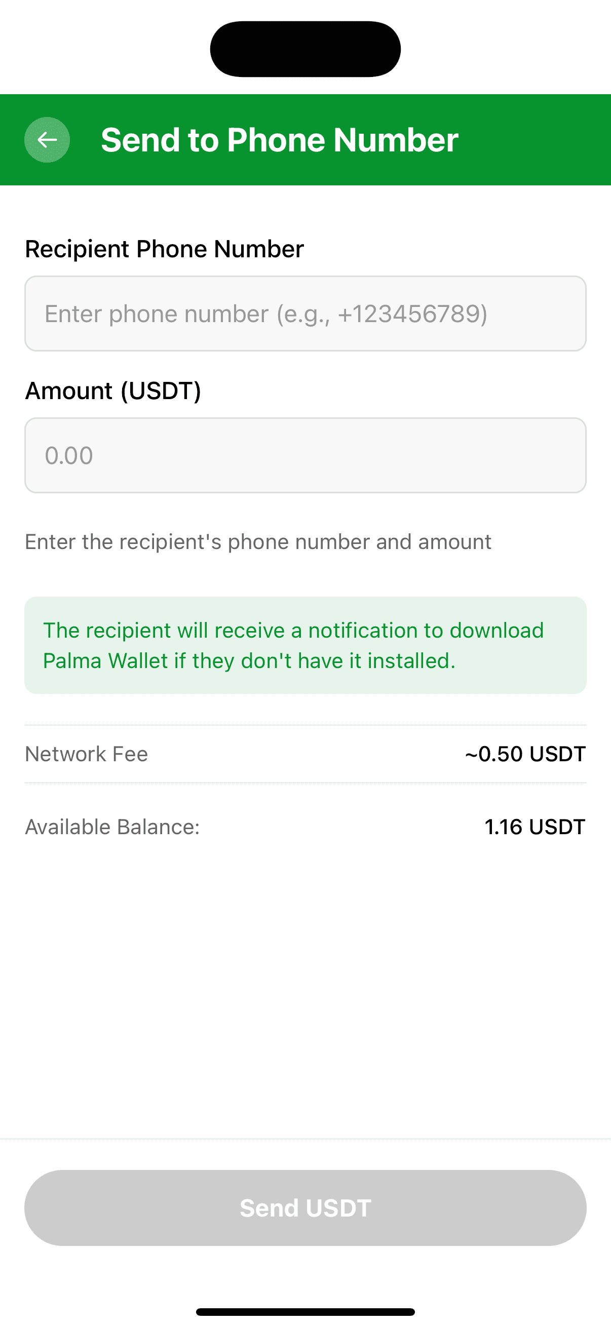 Palma Wallet UI screen